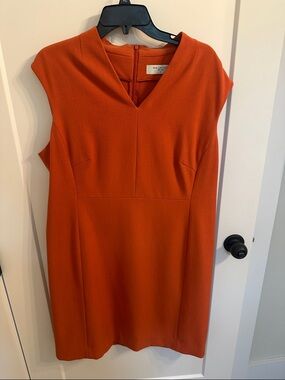 MM Lafleur Bright Orange V-Neck Cap-Sleeve Midi Dress